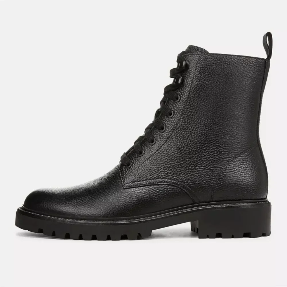 Vince Dominic Leather Combat Boots Black Lug Sole Lace Up NIB Sz 10